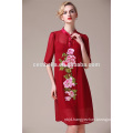 Half Sleeve Floral Embroidery Black blue red Midi Dresses For Women